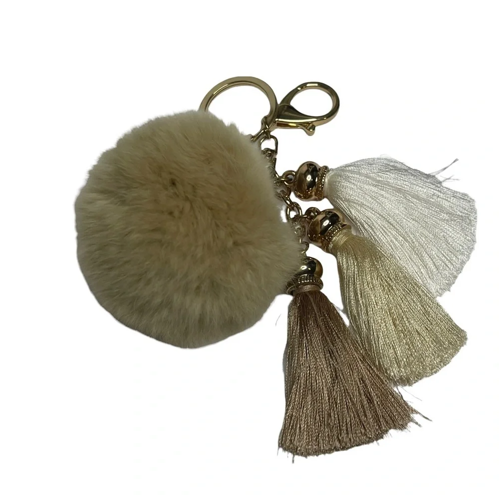 Faux Fur Pom and Tassel Key Ring Holder/Purse Charm/Bag Tag earth tones